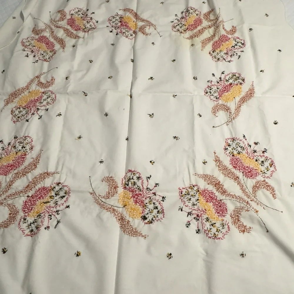 Beautiful Vtg Embroidery Cross-stitch Flower Floral 49